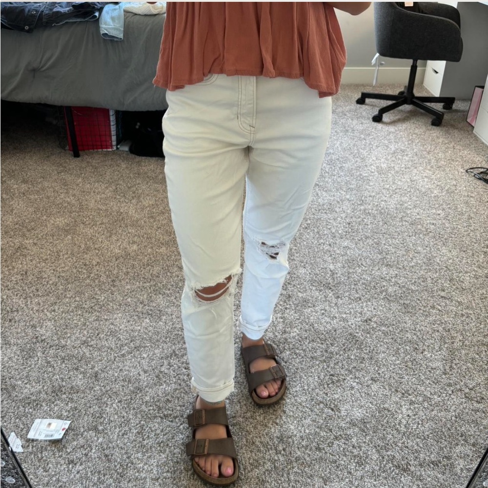 American Eagle Outfitters White Distressed Boyfriend Jeans